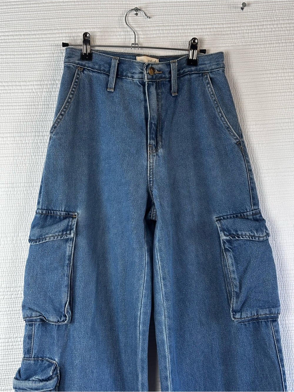 Universal Thread Wide Leg Cargo Jeans Women’s Size 2R Blue Y2K Utility Skater - Picture 11 of 13